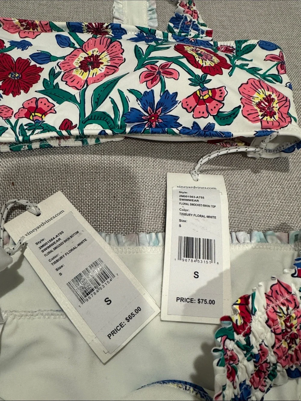 Vineyard Vines Floral Bikini in White with Pink, Blue & Green in Size S